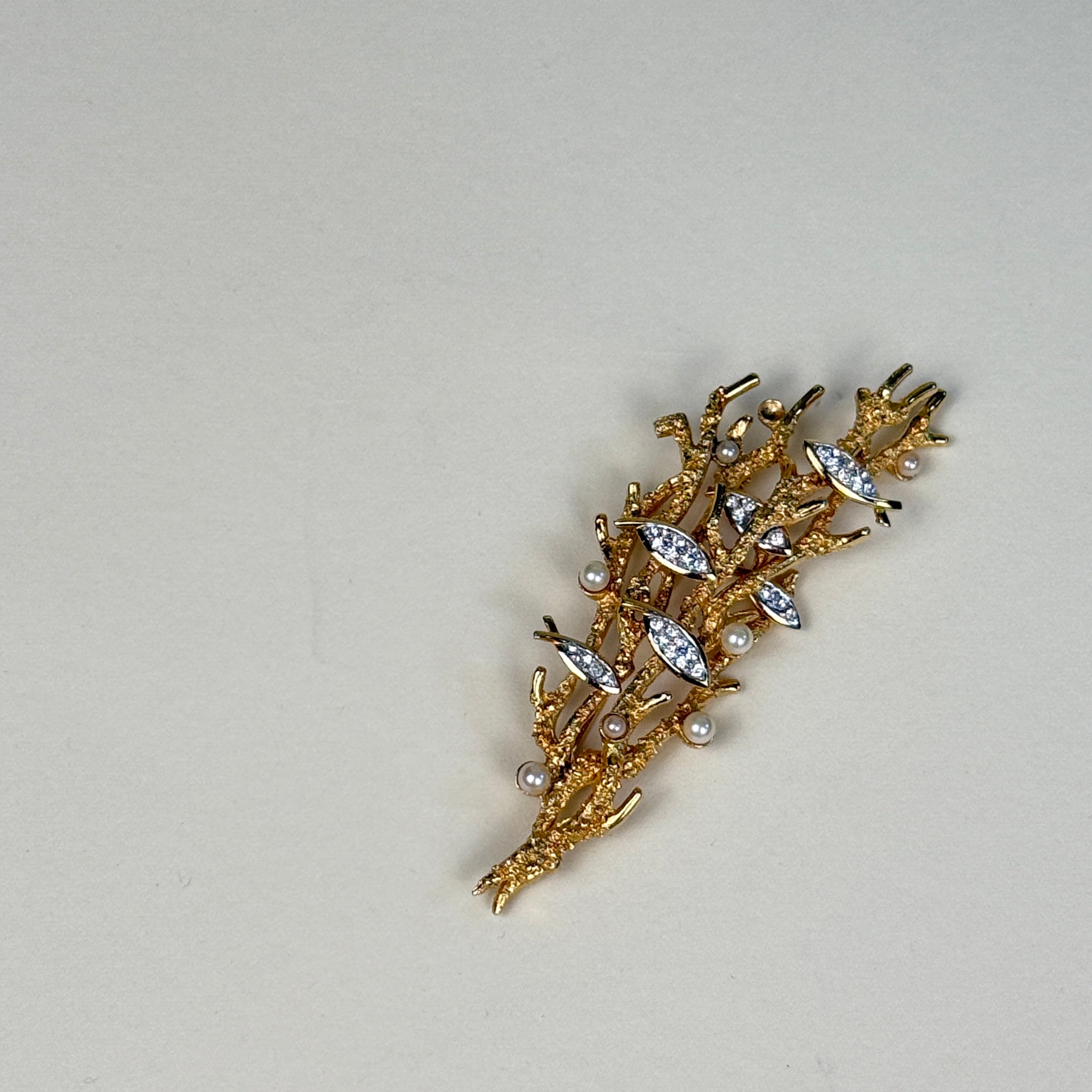 珊瑚枝影 · Boucher金质仿珍珠钻饰胸针(编号9318P)Coral Branch Silhouette · Boucher Gold-Tone Simulated Pearl and Rhinestone Brooch (No. 9318P)