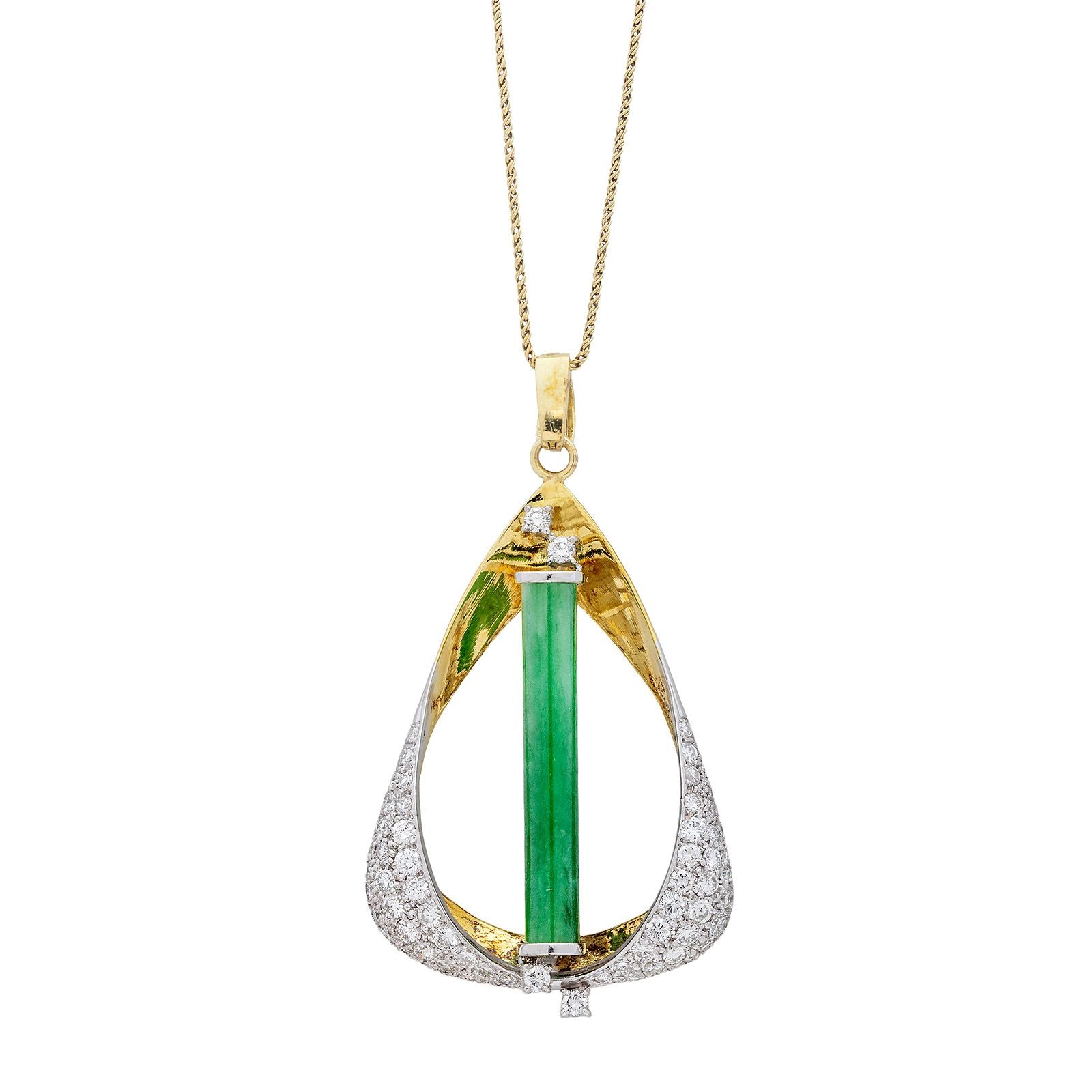 翡翠 · 钻石 · 14K金吊坠项链 / Jadeite, Diamond and 14K Gold Pendant Necklace