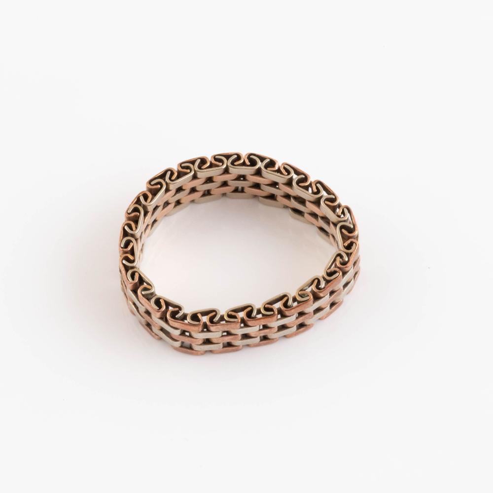 Birks 14k 白金与玫瑰金网格戒指｜双色金工艺