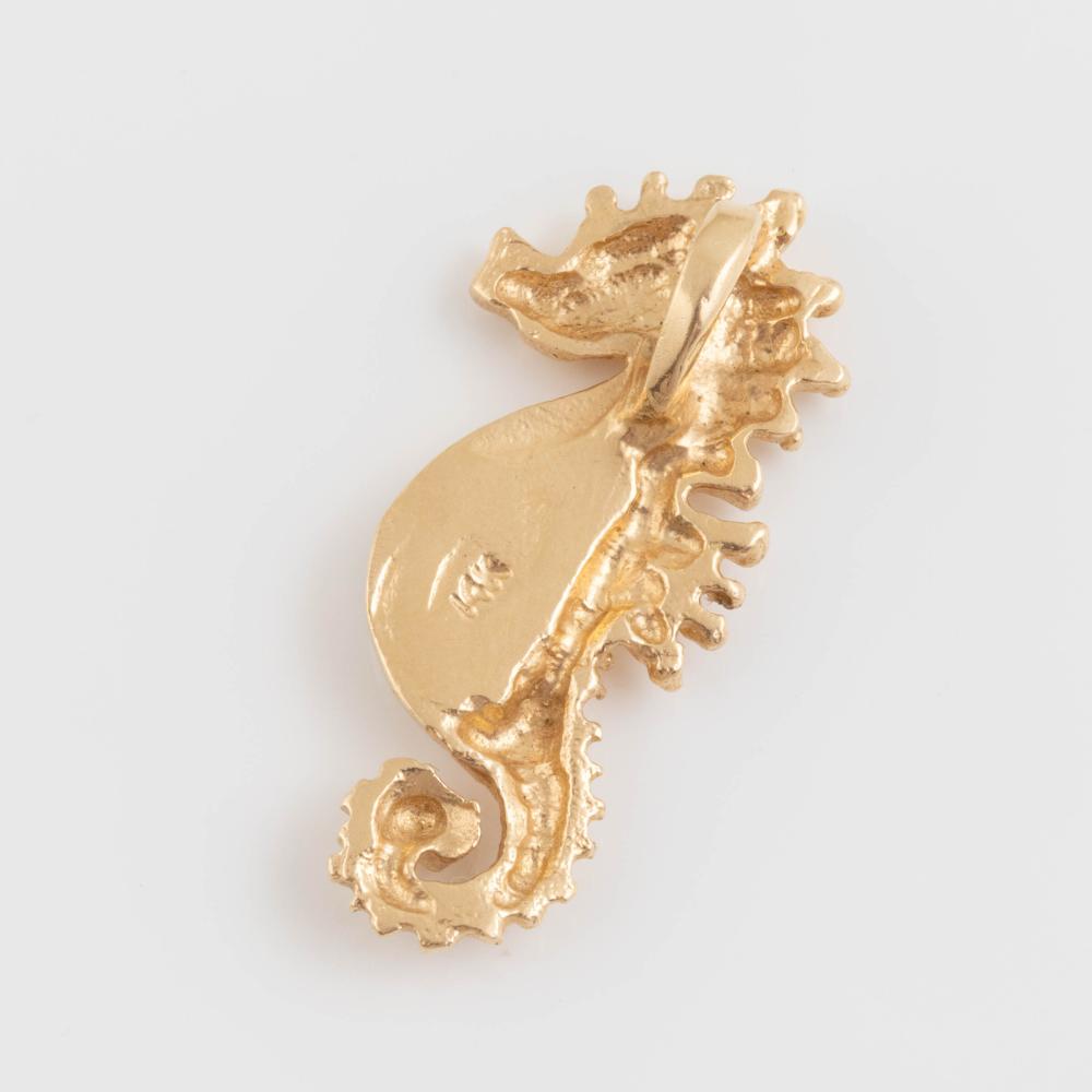 14k 黄金海马吊坠｜蛋白石镶嵌