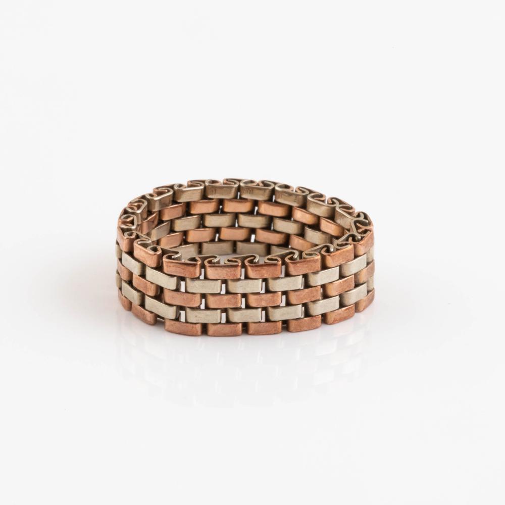 Birks 14k 白金与玫瑰金网格戒指｜双色金工艺